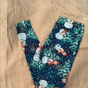 LuLaRoe Christmas Festive Snowman Snowflake Print Leggings. One Size